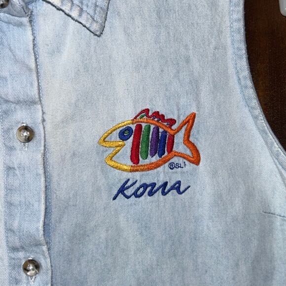 Vintage SGT. Leisure Embroidered Kona Sleeveless Denim Shirt Top USA medium - Picture 5 of 9